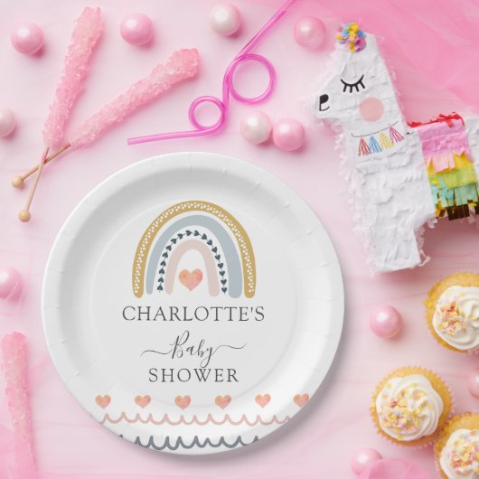 Boho Watercolor Rainbow Baby Dusche Pappteller (Party)