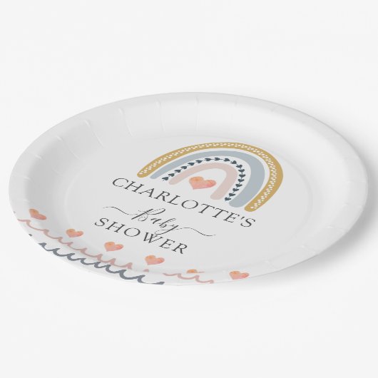 Boho Watercolor Rainbow Baby Dusche Pappteller (Schrägansicht)