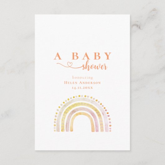Boho Watercolor Rainbow Baby Dusche Windelwanne Begleitkarte (Rückseite)