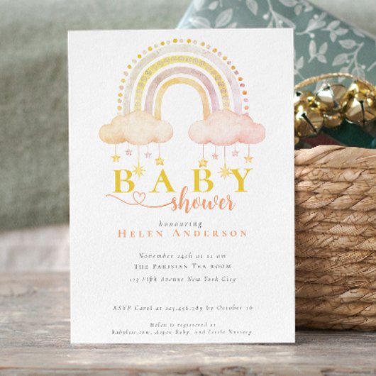 Boho Watercolor Rainbow Baby Girl Shower Einladung