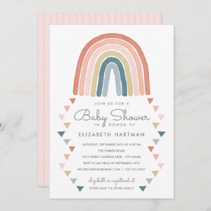 Boho Watercolor Rainbow Baby Shower Coral Einladung