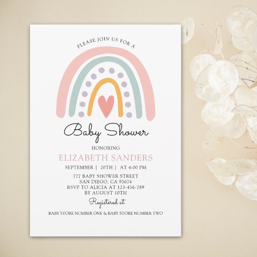 Boho Watercolor Rainbow Baby Shower Girl Einladung