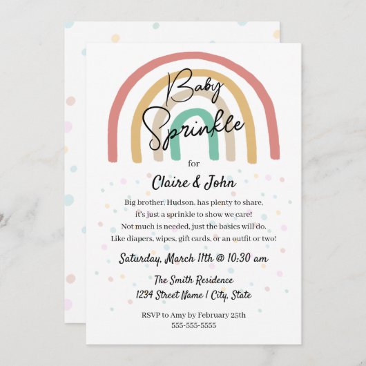 Boho Watercolor Rainbow Baby Sprinkle Einladung (Vorne/Hinten)