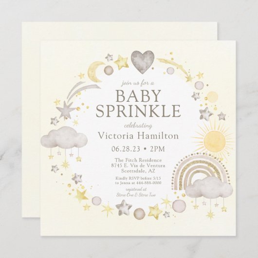 Boho Watercolor Rainbow Baby Sprinkle Einladung (Vorne/Hinten)