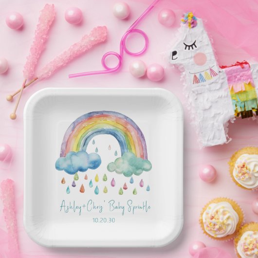 Boho Watercolor Rainbow Baby Sprinkle Pappteller (Party)