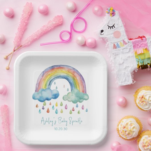 Boho Watercolor Rainbow Baby Sprinkle Pappteller (Party)