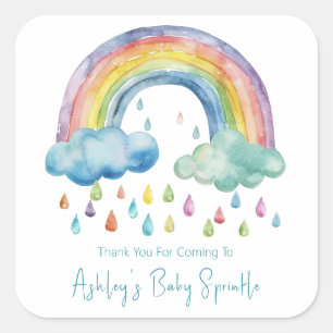 Boho Watercolor Rainbow Baby Sprinkle Quadratischer Aufkleber