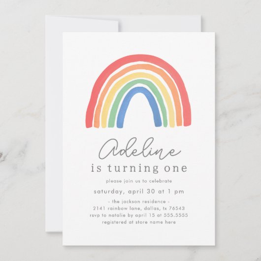 Boho Watercolor Rainbow Birthday Einladung (Vorderseite)
