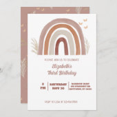 Boho Watercolor Rainbow Birthday | Pampas Grass Einladung (Vorne/Hinten)