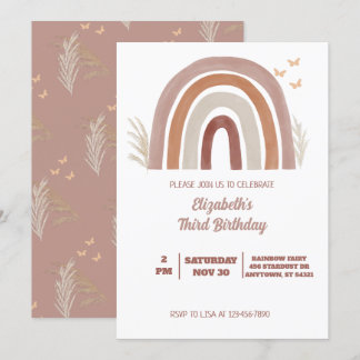 Boho Watercolor Rainbow Birthday | Pampas Grass Einladung
