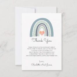 Boho Watercolor Rainbow Boy Baby Shower Dankeskarte