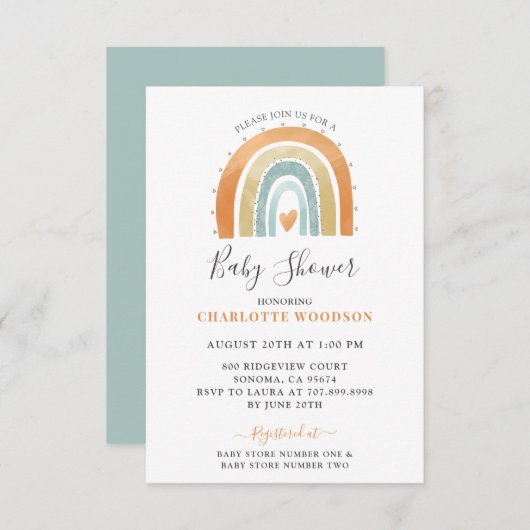 Boho Watercolor Rainbow Boy Baby Shower Einladung (Vorne/Hinten)