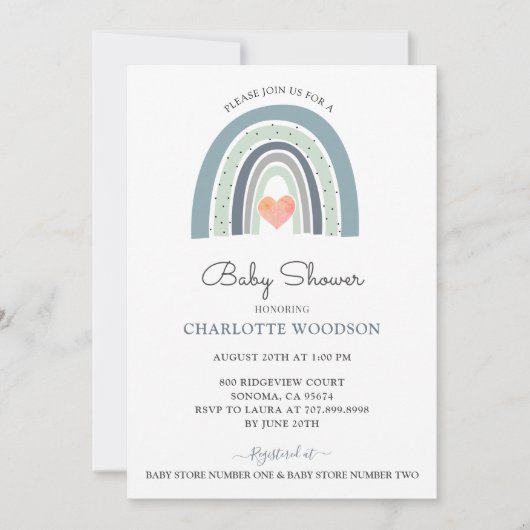 Boho Watercolor Rainbow Boy Baby Shower Einladung (Vorderseite)