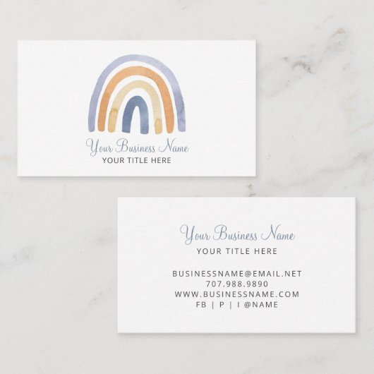 Boho Watercolor Rainbow Business Card Visitenkarte (Vorne/Hinten)