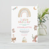 Boho Watercolor Rainbow Girl Baby Shower Einladung (Stehend Vorderseite)