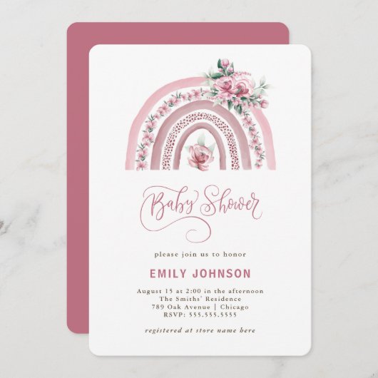 Boho Watercolor Rainbow Girl Baby Shower Einladung (Vorne/Hinten)