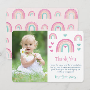 Boho Watercolor Rainbow Girl Birthday Picture Dankeskarte