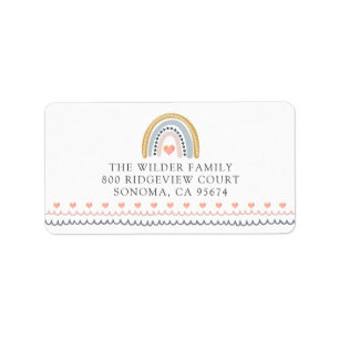 Boho Watercolor Rainbow Hearts Baby Showback Adressaufkleber