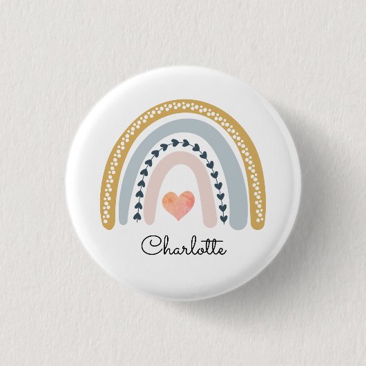 Boho Watercolor Rainbow Kid's Personalisiert Button (Vorderseite)