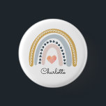 Boho Watercolor Rainbow Kid's Personalisiert Button<br><div class="desc">Ein niedlicher personalisierter Boho Regenbogenknopf mit rosa Senf und blauem Regenbogen mit rosa Herz in der Mitte und Namen. Wählen Sie Ihr Gerätemodell für dieses Design aus.</div>