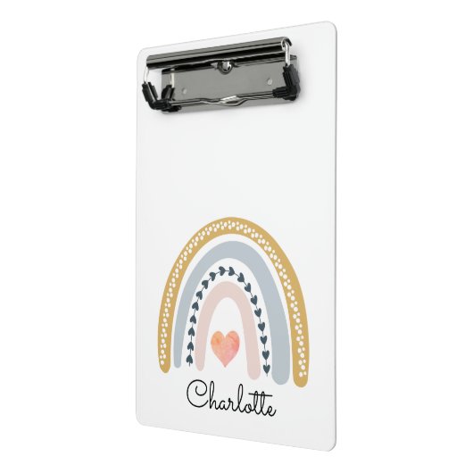 Boho Watercolor Rainbow Kids Personalisiert Mini Klemmbrett (Gewinkelt2)