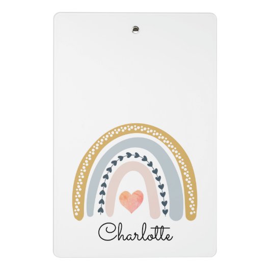 Boho Watercolor Rainbow Kids Personalisiert Mini Klemmbrett (Rückseite)