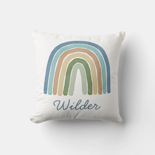 Boho Watercolor Rainbow Name Modern Blue Kissen (Vorderseite)