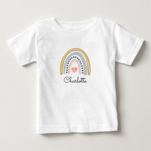 Boho Watercolor Rainbow Personalisiert Girl Baby T-shirt (Vorderseite)