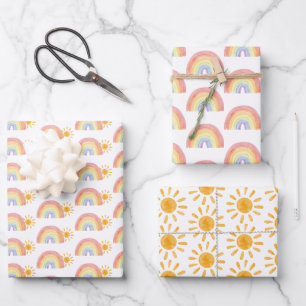 Boho Watercolor Rainbow Sun Geschenkpapier Set