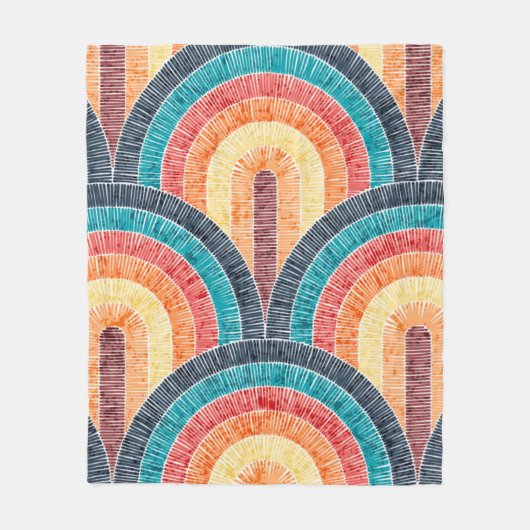 Boho Watercolor Red Aquamarin Orange Rainbow Fleecedecke (Vorderseite)