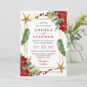 Boho Watercolor Red Poinsettia Winter Wedding Einladung (Stehend Vorderseite)
