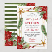 Boho Watercolor Red Poinsettia Winter Wedding Einladung (Vorne/Hinten)