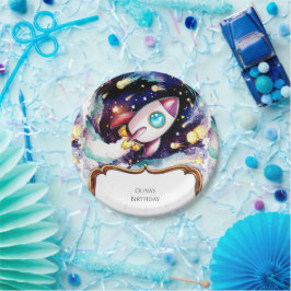 Boho Watercolor Rocket Geburtstag Pappteller
