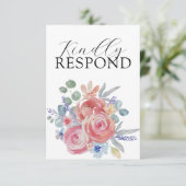Boho Watercolor Rose Floral Wedding Detail RSVP Karte (Stehend Vorderseite)