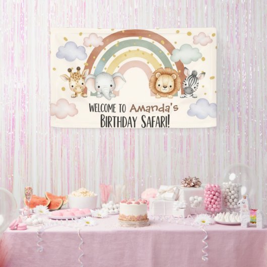 Boho Watercolor Safari Animals 1st Birthday Banner (Party)