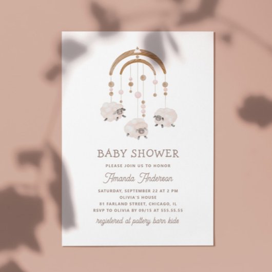 Boho Watercolor Sheep Mobile | Neutrale Babydusche Einladung