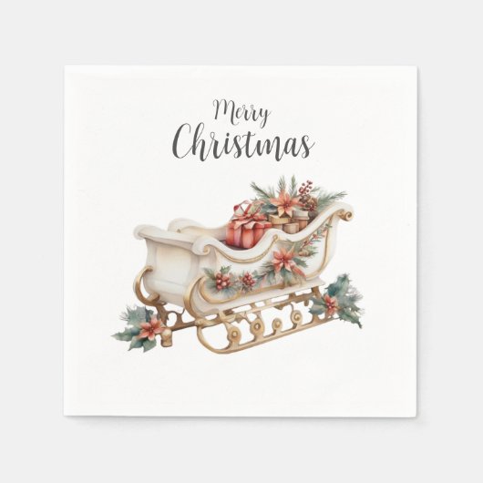 Boho Watercolor Sleigh Christmas Paper Napkin Serviette (Vorderseite)