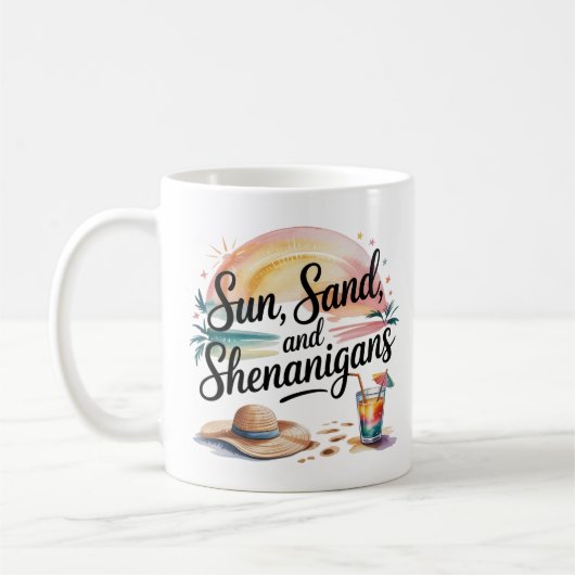Boho Watercolor Sonnenset Zitat Tropischer Sommer Kaffeetasse (Links)