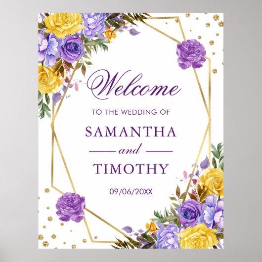 Boho Watercolor Spring Flowers Gold Frame Wedding Poster (Vorne)