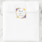 Boho Watercolor Spring Flowers Gold Frame Wedding Quadratischer Aufkleber (Tasche)