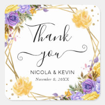 Boho Watercolor Spring Flowers Gold Frame Wedding