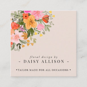 Boho Watercolor Spring Wildblume Quadratische Visitenkarte