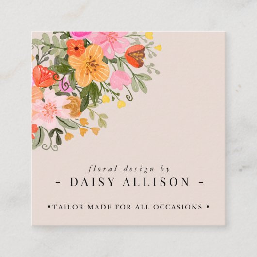 Boho Watercolor Spring Wildblume Quadratische Visitenkarte (Vorderseite)