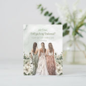 Boho Watercolor staubige grüne weiße Rosen Bridesm Einladung (Stehend Vorderseite)