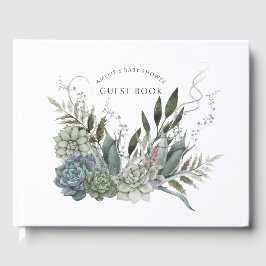 Boho Watercolor Succulents Babydusche Gästebuch
