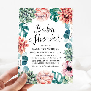 Boho Watercolor Succulents Kinderdusche Einladung