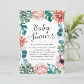 Boho Watercolor Succulents Kinderdusche Einladung (Stehend Vorderseite)
