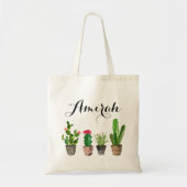Boho Watercolor Succulents Personalisierte Leinwan Tragetasche (Vorne)