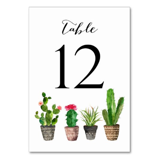 Boho Watercolor Succulents Tischnummer Card 12 (Vorderseite)