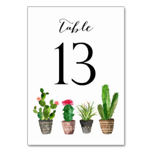 Boho Watercolor Succulents Tischnummer Card 13